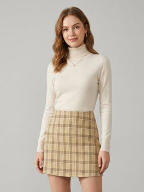 Studio Stretchy Plaid Mini Skirt in Beige, Brown and Pink